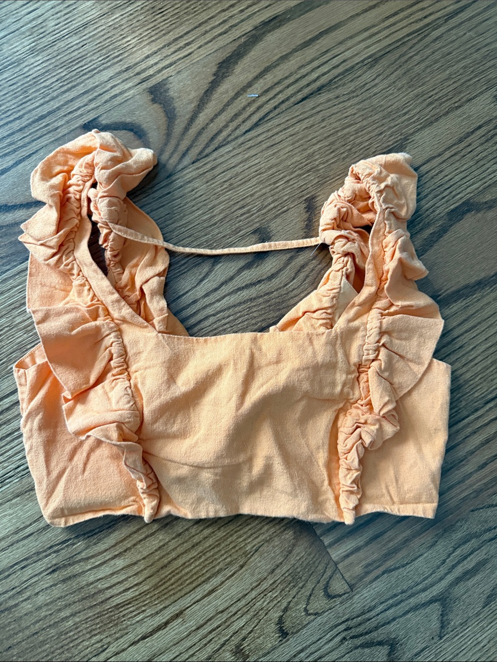 Peixoto Ruffle Tie Back Linen Blend Crop Top Peach Orange Size L